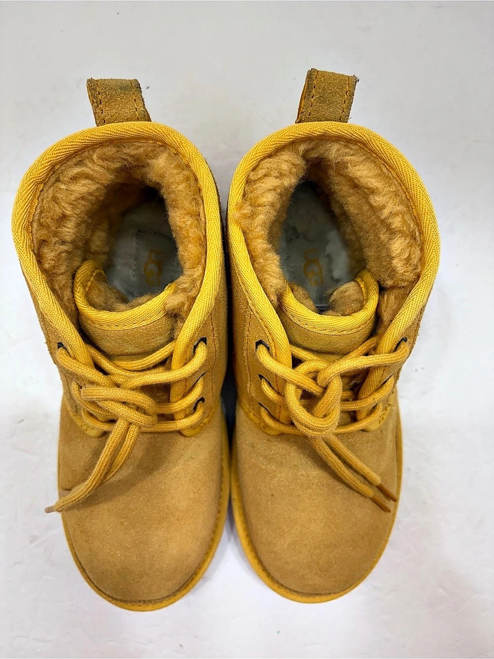UGG Australia Kids 1017320K Neumel Mustard Suede Lace Up Booties Size 4